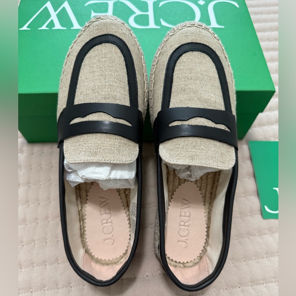 J. Crew Made-in-Spain loafer espadrilles in linen blend and leather style# CA013 - Picture 6 of 12